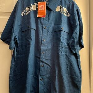 Target Blue Casual Button Down Shirt with Embroidery